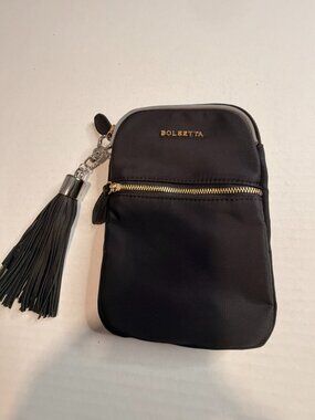 Bolsetta RFID Blocking Magnetic Phone Pouch w/ Charging Tassel Black NWT